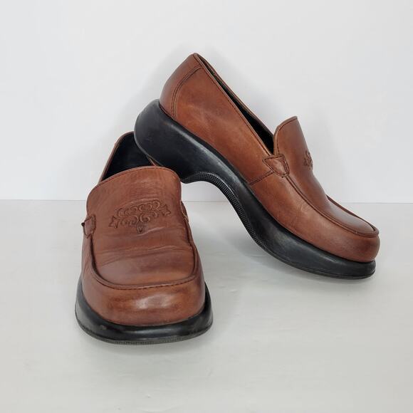 DANSKO Royal Romance Leather Embroidered Chunky Clog Loafers Brown sz 38 - Picture 4 of 10